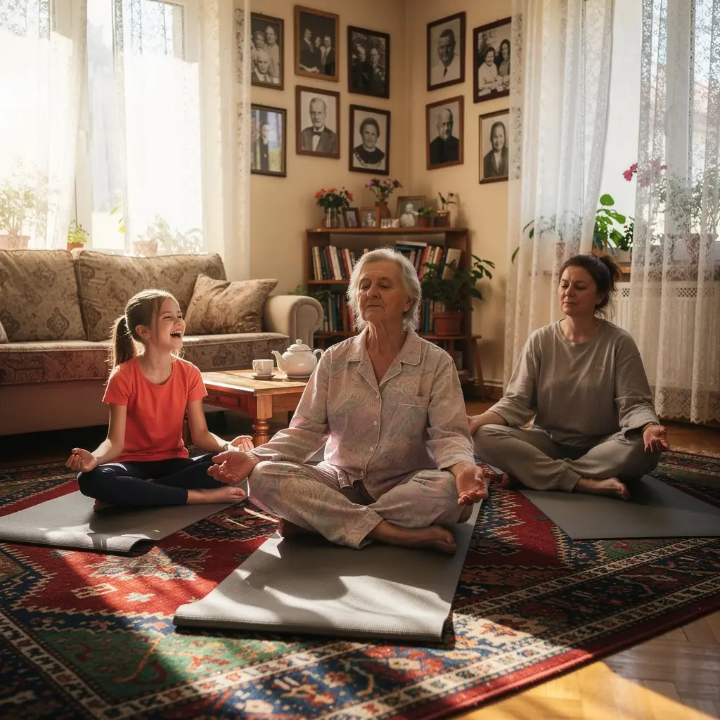Osoba medytująca w spokojnym otoczeniu, otoczona świecami, w celu złagodzenia stresu.