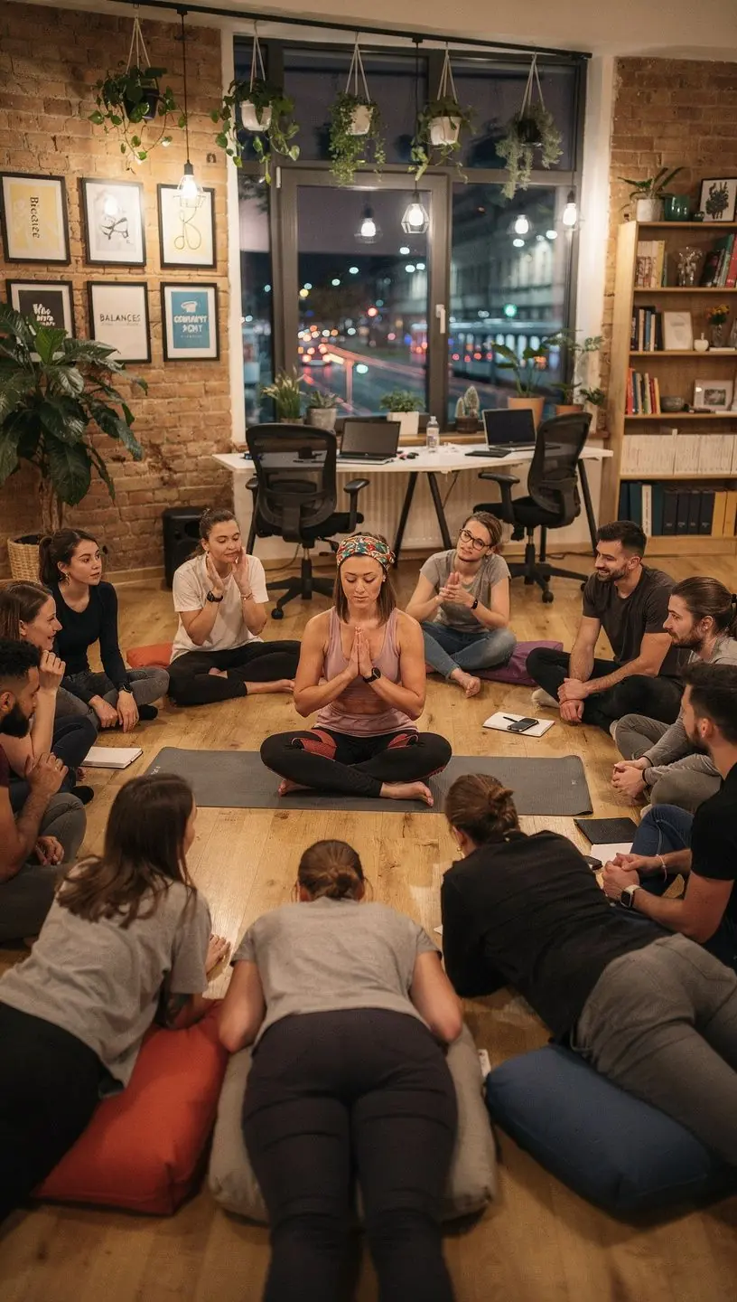 Osoba medytująca w spokojnym otoczeniu, otoczona świecami, w celu złagodzenia stresu.